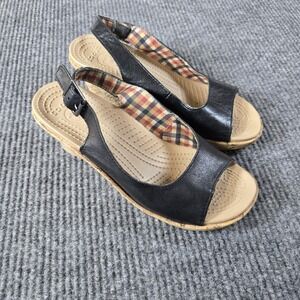Crocs Women's Size 9 A-Leigh Leather Strap Cork Wedge Open Toe Heels Sandals